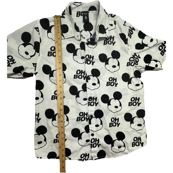 Disney Neff Shirt Mens Small Mickey Mouse Oh Boy White Black Button 100% Cotton - Picture 2 of 8